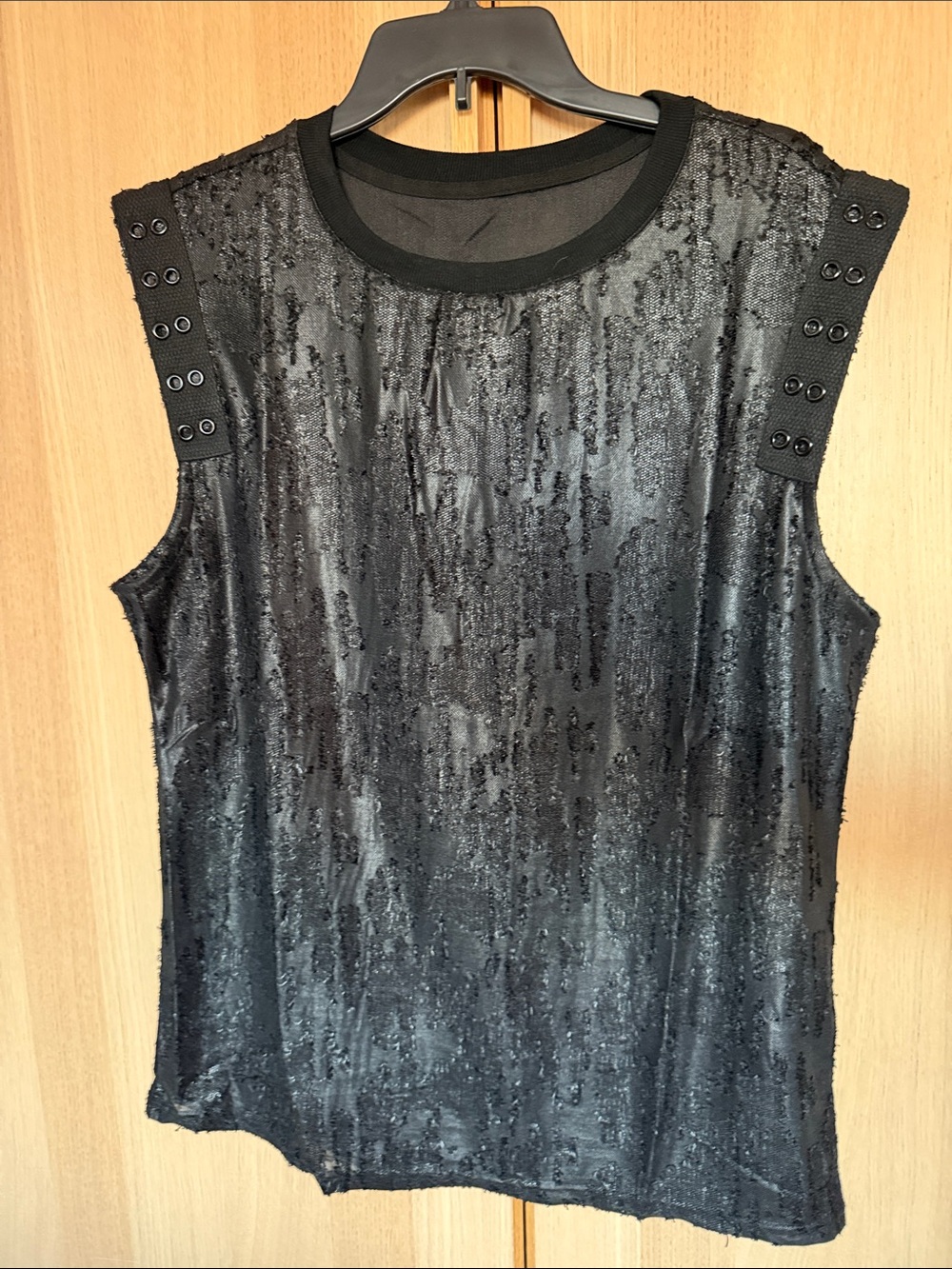 Punk Rave - Women's Black Sequin Sleeveless Tank with Grommet Shoulder Detail